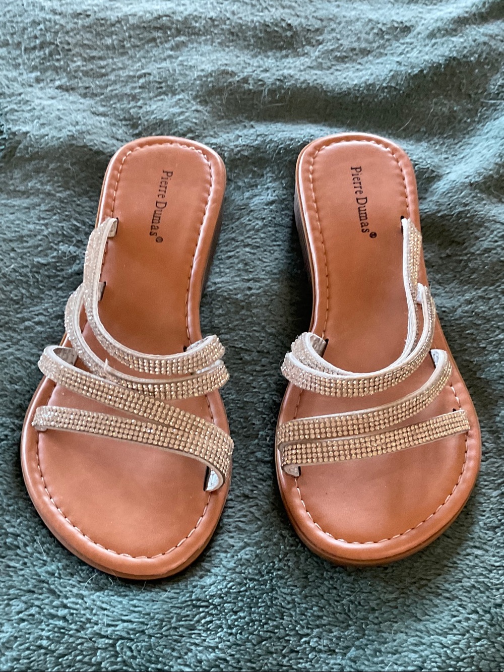 Pierre Dumas Tan/Brown Slide Sandals with Sparkling Straps